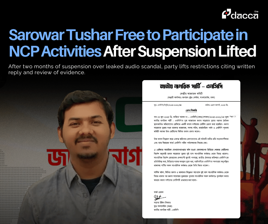 Sarowar Tushar Free to Participate in NCP Activities After Suspension Lifted